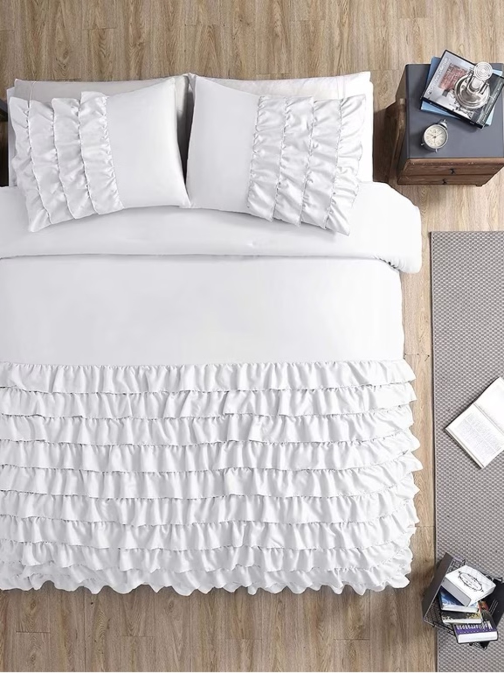 Ruffled White Queen 3 piece Set